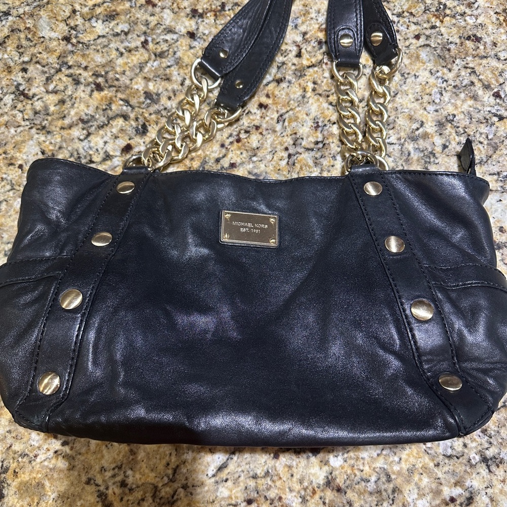 Michael Kors Black Shoulder Bag with Gold Accents